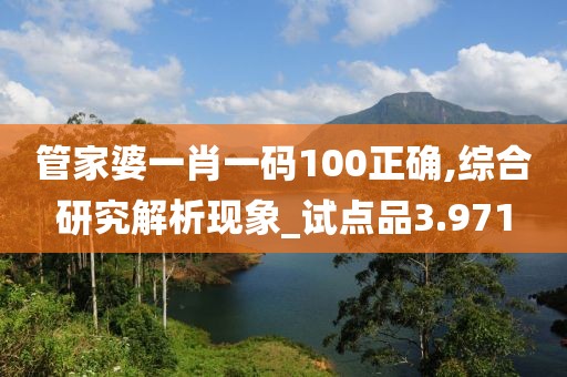 管家婆一肖一码100正确,综合研究解析现象_试点品3.971