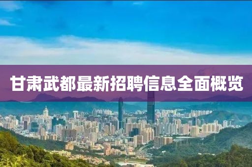甘肃武都最新招聘信息全面概览