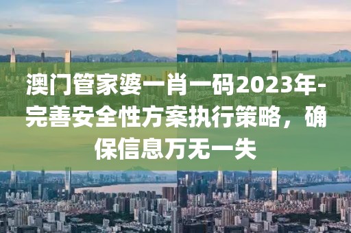 澳门管家婆一肖一码2023年-完善安全性方案执行策略，确保信息万无一失