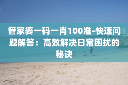 管家婆一码一肖100准-快速问题解答：高效解决日常困扰的秘诀