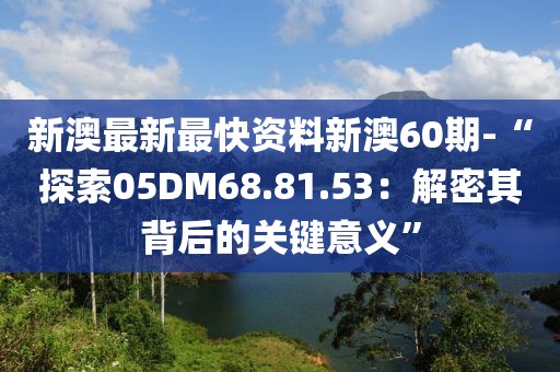 新澳最新最快资料新澳60期-“探索05DM68.81.53：解密其背后的关键意义”