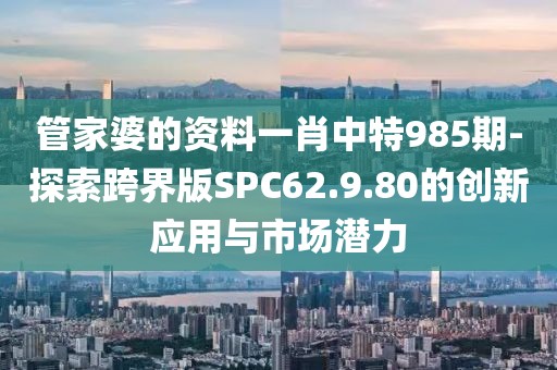 管家婆的资料一肖中特985期-探索跨界版SPC62.9.80的创新应用与市场潜力