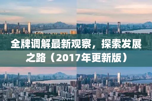 全牌调解最新观察，探索发展之路（2017年更新版）
