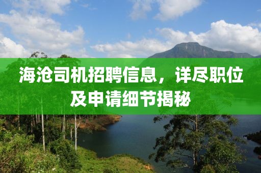 海沧司机招聘信息，详尽职位及申请细节揭秘